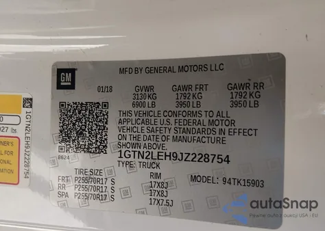 2018 GMC Sierra 1500 из США, поврежденный, VIN 1GTN2LEH9JZ228754